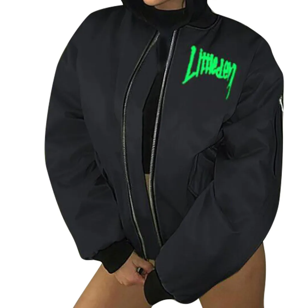 JAYCOSIN женская уличная трендовая куртка на молнии со стоячим воротником хлопковое пальто с буквенным принтом осенне-зимнее Теплое повседневное Новое Лидер продаж дикое
