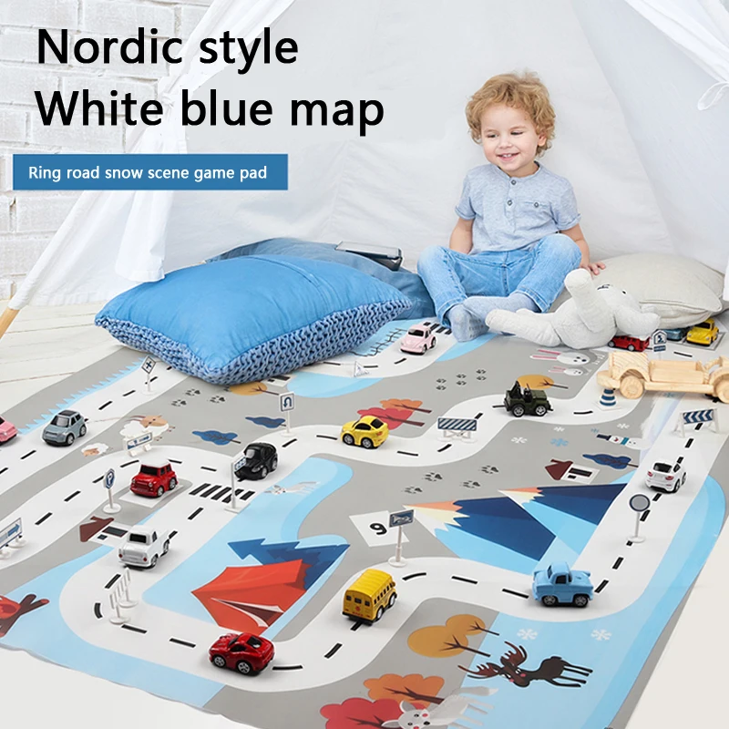 Новый 130x100 см скандинавский Снежный игрушечный автомобиль коврики карта детская
