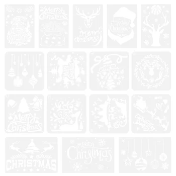 

16Pcs Painting Stencil Reusable Christmas Pattern Durable Lovely Various Drawing Templates Painting Templates Drawing Stencils f