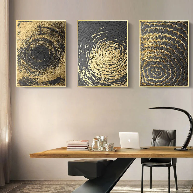 

Nordic Modern Abstract Annual Rings Gold Foil Canvas Painting Wall Art Minimalism Posters and Prints Pictures Home Wall Decor