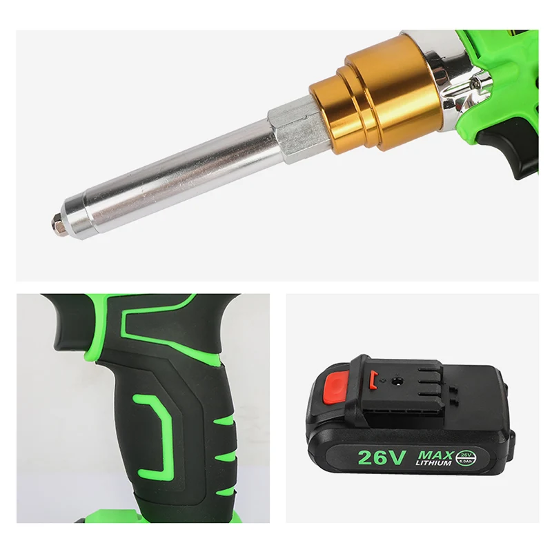 Riveter Gun 26v 3000mAh Cordless Electric Rivet Gun Electric Blind Support 2.4mm-5.0mm Rivet With LED Light 2 batteries