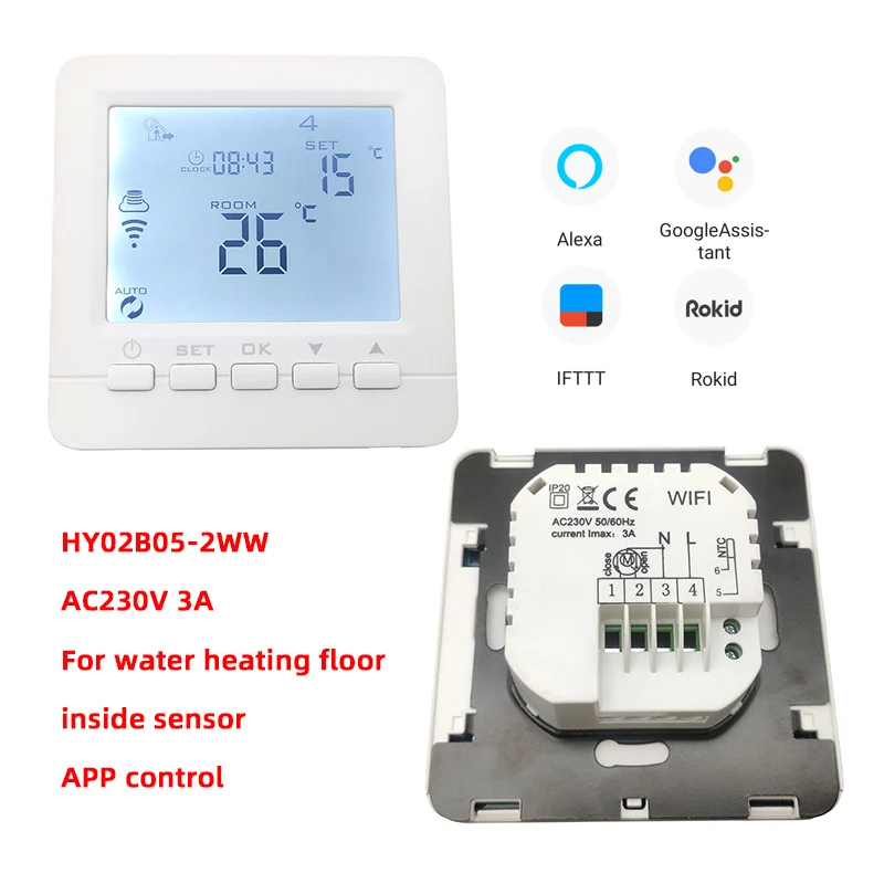 Wi-Fi APP control HY02B05 90-240V 16A 3A термостат для комнатного управления температурой для электрической или водной системы отопления - Цвет: 3A Water WIFI