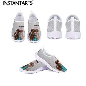 

INSTANTARTS 3D Mother and Girl Prints Summer Sneakers Warm Pattern Flat Shoes Casual Mesh Knit Footwear Light Wight Loafer Shoes