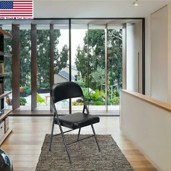 

New Set of 4 Fold Chairs Fabric Upholstered Padded Seat Metal Frame Home Office