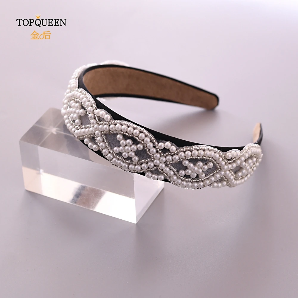 TOPQUEEN S353-FG, свадебные стразы, аксессуары для волос, свадебная тиара, головная повязка с жемчугом, повязка для волос в стиле барокко, свадебный обруч на голову