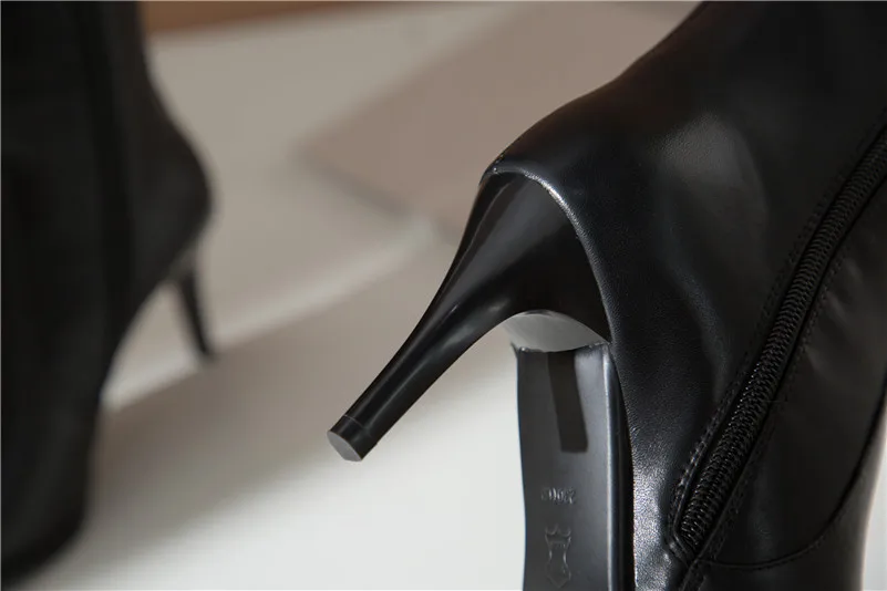 Meotina Winter Knee High Boots Women Natural Genuine Leather Zip Thin Heels Long Boots Rivets Super High Heel Shoes Ladies 34-42