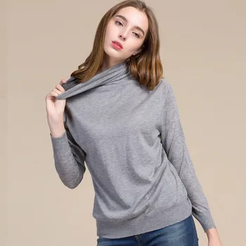 

New Real 85%Silk 15%Cashmere Wool High Collar Base Shirt Pullover Sweater Slim Fit Long Sleeve Cashmere Sweater Women's Top