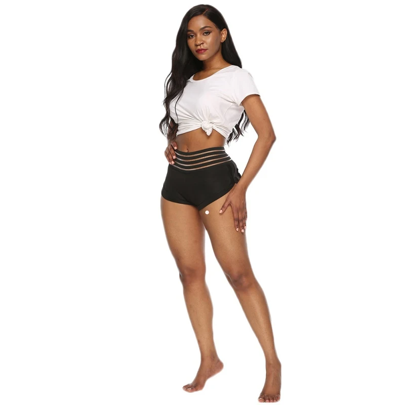 Новые летние модные женские туфли пикантные однотонные Цвет с высокой талией, в полоску спортивный Фитнес Шорты карманы, пуш-ап, Повседневное черные короткие штаны. w