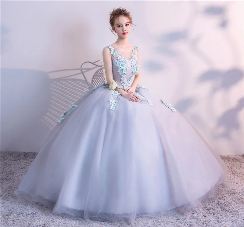 Элегантное синее Пышное Платье с жемчужинами и рукавами Vestidos De 15 Anos Платья вечерние бальные платья для девочек 16 платья Robe De Bal