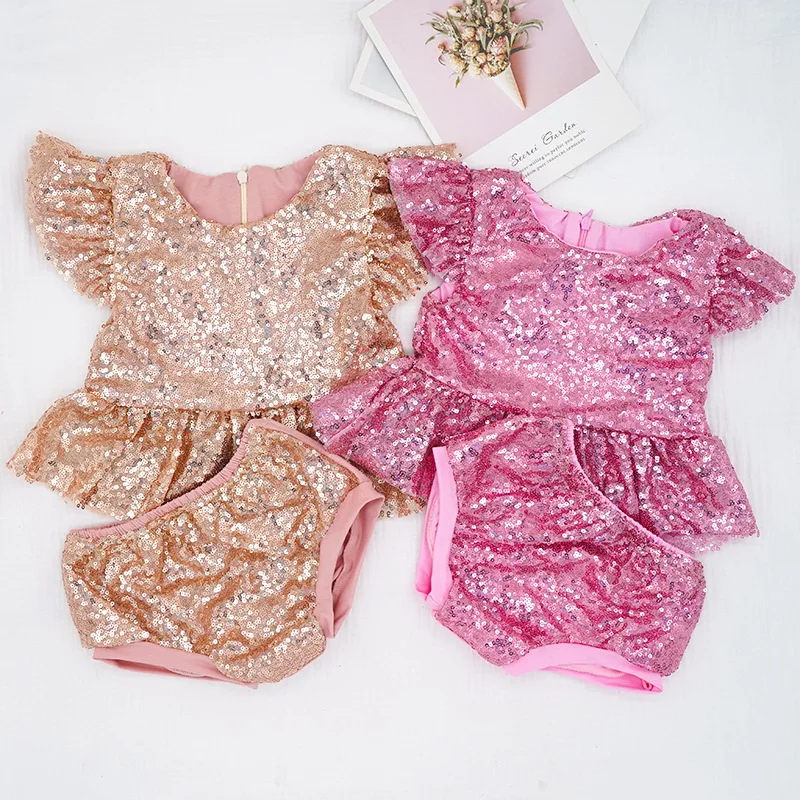 

Sequins Baby Girl Outfits Flare Sleeve Summer Fashion 2PCS Clothing Sets for Girl Boy Baby Clothes 0-2Y E047