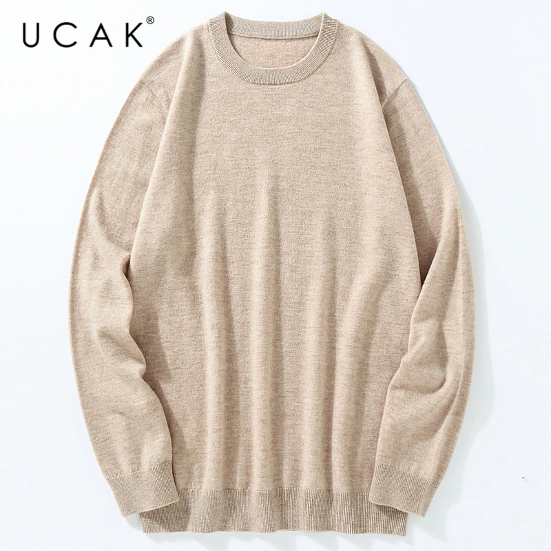 UCAK-suéter de lana merina pura para hombre, ropa de calle, suéteres, ropa de invierno, cuello redondo, U3219