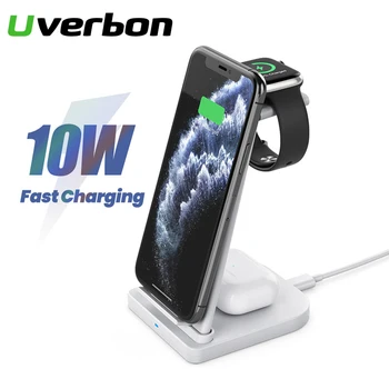 

3 in 1 Wireless Charger Holder For iPhone 11/XS/X/Iwatch 5/4 10W Fast Charging Charger Dock Stand Holder For Samsung S20/S10