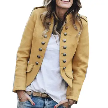 

Fashion Autumn Women Blazers and Jackets Lady Casual Stand Collar Button Pocket Open Front Long Sleeve Coat Jacket Blazer 2020