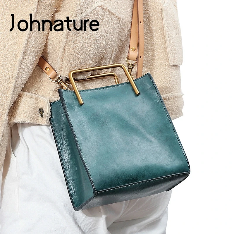 

Johnature Genuine Leather Luxury Handbag 2024 New Fashion Women Bag Versatile Solid Color Soft Cowhide Shoulder & Crossbody Bags