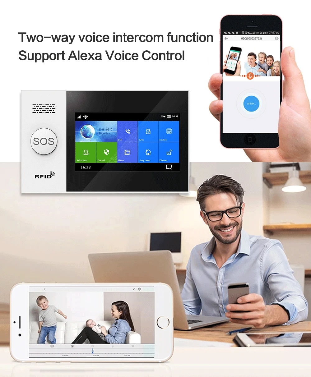 HIVA Alarm Systems Security Home Wifi Gsm with Pir Motion Sensor Tuya Smart Life Alarm work with Alexa elderly emergency button