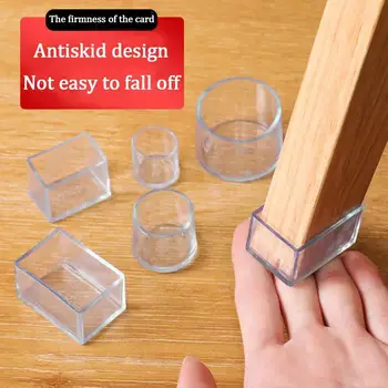 

4Pcs silicone Chair Leg socks Transparent square Table Home pipe Cover Floor Decor furniture Feet Pads Protector plugs hole G9U3