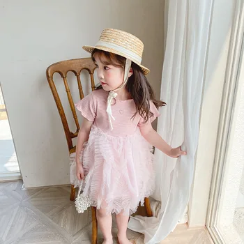 

Toddler Girls Dress Fashion Stripes Mesh Stitching Princess Dress Kids Clothing Summer Baby Girl Clothes 2 3 4 5 6 Years 2020
