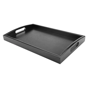 

Serving Tray Large Black Wood Rectangle Food Tray Butler Breakfast Trays with Handles Easy to Grip HFing