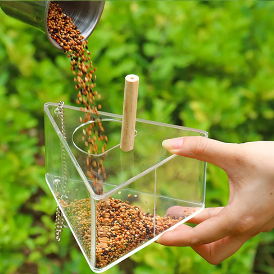 Acrylic Bird Feeder Food Box Pet Bird Cage House Anti Scatter