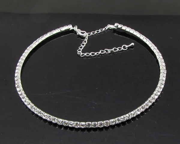 1 Row Crystal Rhinestone Necklace Collier Collares Bridal Wedding Bridesmaids Diamante Crystal Necklace Chokers for Women