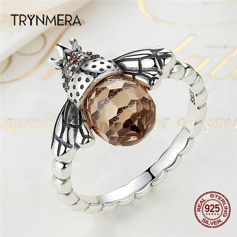 Trynmera подлинное 925 пробы Серебряное кольцо в виде пчелы с крыльями для женщин, ювелирные изделия из стерлингового серебра на Рождество TR108