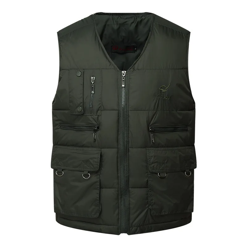 

Winter Men Cotton Warm Vest Waistcoat Male Sleeveless Jacket With Many Pockets Vest Casual Baggy Zipper For Man Plus Size 3XL