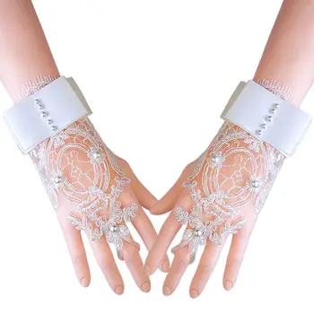 

Women Fingerless Floral Lace Gloves Faux Pearl Bowknot Mittens K4UB