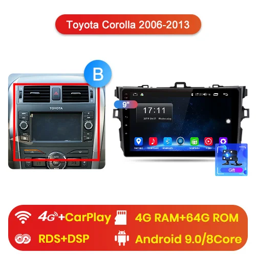 4-64GB for 4G Junsun V1 Pro 4G+ 64G Android 9,0 для Toyota Corolla 2006-2013 автомобильный Радио Мультимедиа Видео плеер навигация RDS 2 din dvd - Цвет: 4-64GB for 4G