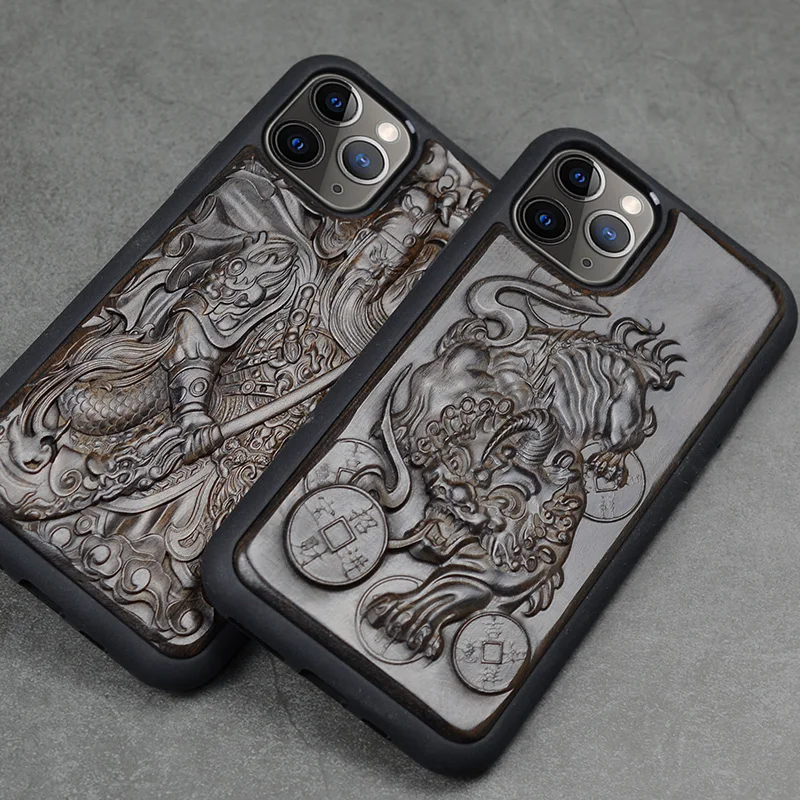 Роскошный резной 3D стерео Ebony деревянный ящик для iPhone 11 iPhone11 TPU полная защитная задняя крышка чехол для телефона s для iPhone 11 Pro Max