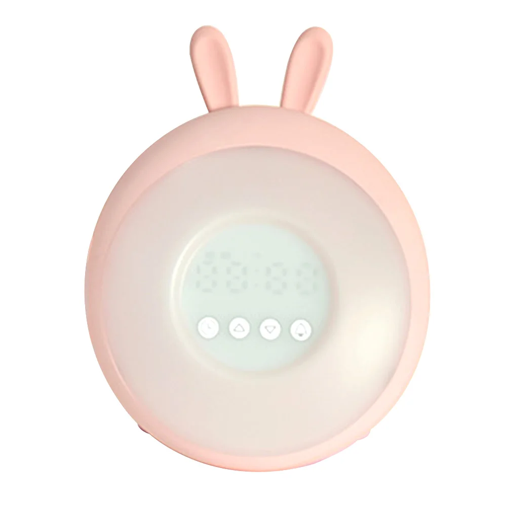 Snooze ABS Cute Wake Up Light Colorful LED Cartoon Alarm Clock Bedside Adjustable Rabbit Gift Sunrise Simulation Touch Button