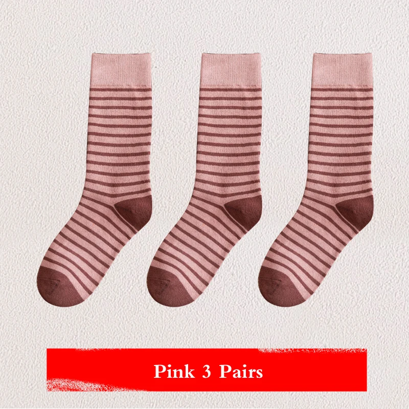 Pink 3 Pairs Японские гольфы, женские полосатые весенне-осенние высокие цилиндрические голени, носки, хлопковые дезодорирующие милые корейские женские носки, 3 пары - Цвет: Pink 3 Pairs