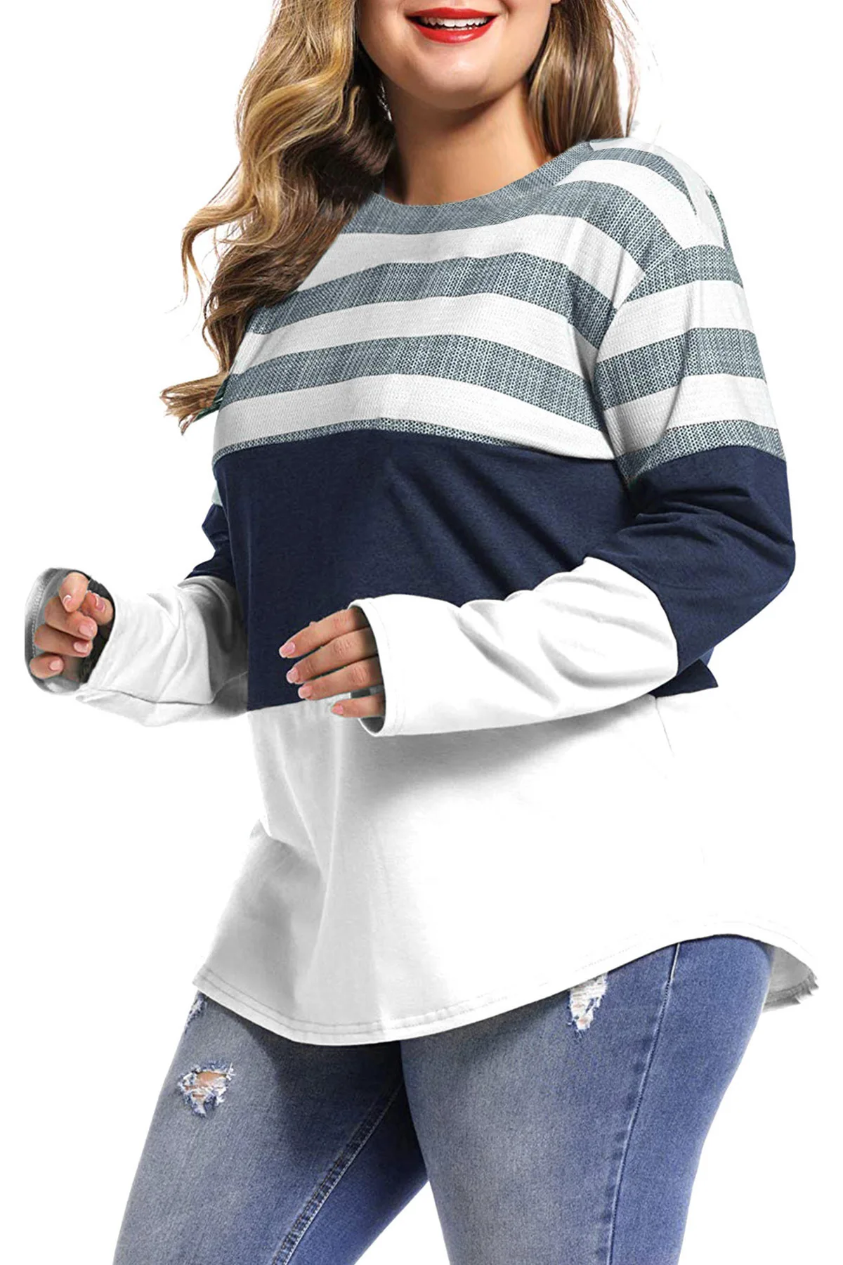 Spring Autumn and Winter Large Women's Printing and Splicing Large Fat Top Plus Size Tops Women Shirt - 4.00063E+12