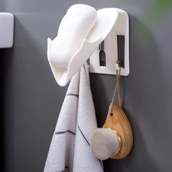 

Bathroom Soap Holder Dish Drain Water Soap Box Storage Paste Shower Tray Bathroom Punch-free Drain Plastic Box Wall Shelf