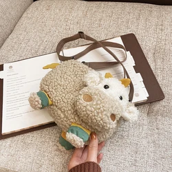 Lovely Children Cartoon Plush Lamb Shape Shoulder Crossbody Messenger Bag Casual Ladies Small Handbags Kids Coin Bag Purse