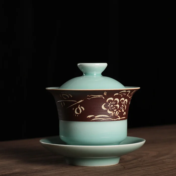 

Резная чайная чаша Longquan Celadon прыгающая керамическая чаша
