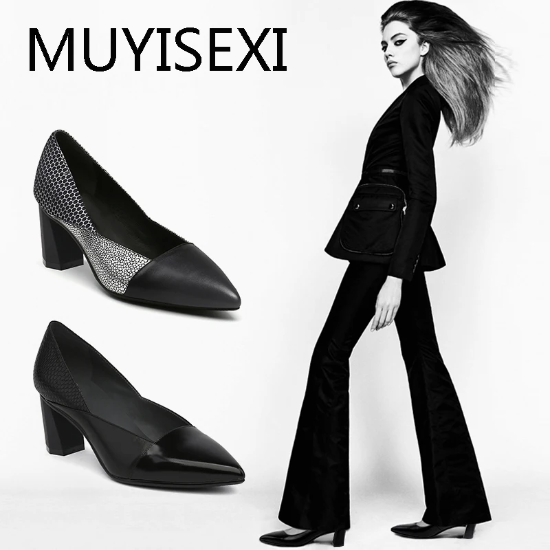 

Pumps Women Shoes High Heels Pointed Toe Genuine Leather Office Working Ladies Shoes Women Heels Brand Designer HL124 MUYISEXI