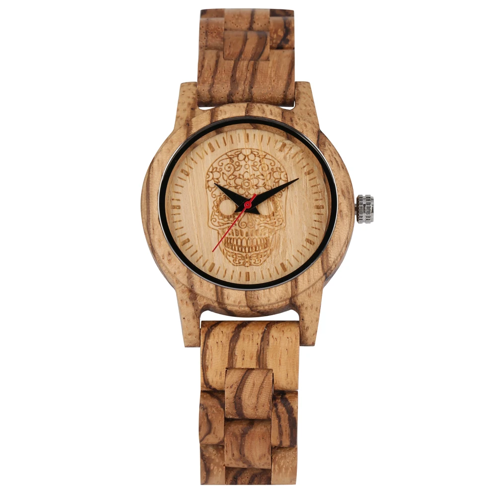 Wooden Quartz Watch Women Watch Brown Strap Wooden Watches Brown Skeleton Pattern Dial Relgios De Mulher Female Gifts Wooden Quartz Watch Women Watch Brown Strap Wooden Watches Brown Skeleton Pattern Dial Relgios De Mulher Female Gifts