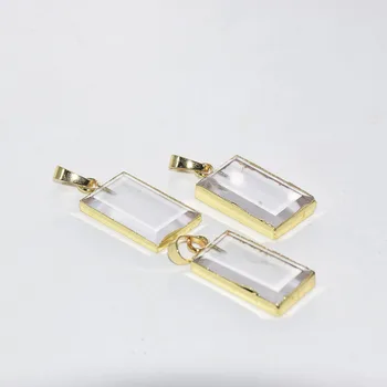 

Natural Clear Crystal Quartz Rectangle Charm Pendant female 2019 Gold Bezel rock stone point pendant for women jewelry making
