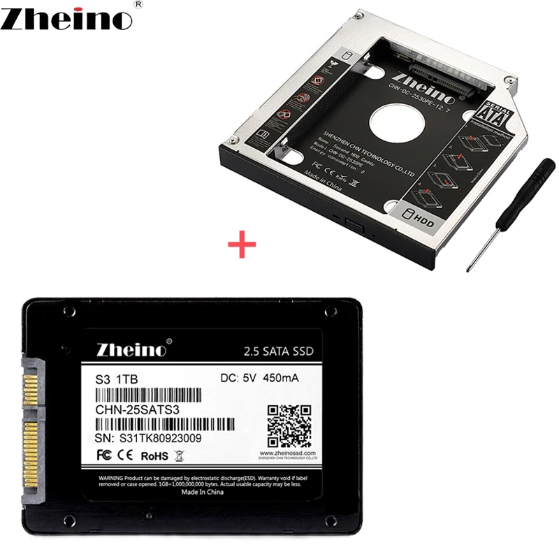 Zheino SATA3 SSD с 9 0 мм 5 12 7 Caddy 60 ГБ 120 240 360 480 128 256 512 1ТБ 2nd HDD Aluminum|Внутренние твердотельные