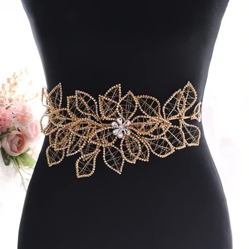 

TRiXY SH256-G Golden Diamond Belt Rhinestone Belt Sparkly Belts for Dresses Wedding Belt Champagne Gold Womens Gold Beaded Belt