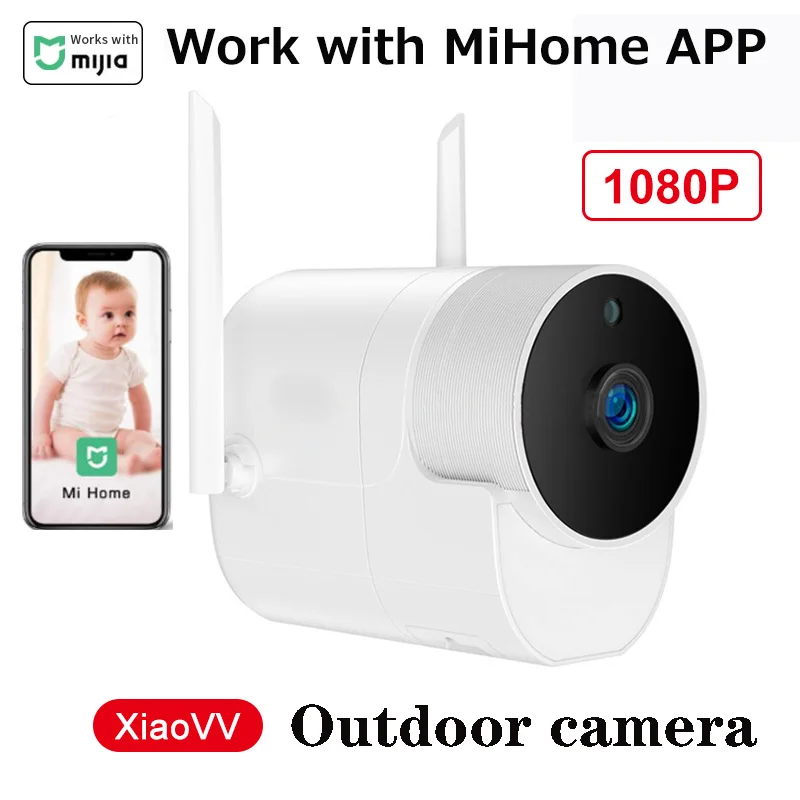 Xiaomi-cámara de seguridad Xiaovv para exteriores, inalámbrica, Wifi, visión nocturna de alta definición, funciona con la aplicación Mihome para Kit de hogar inteligente