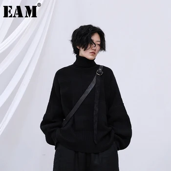

[EAM] Brief Big Size Knitting Sweater Loose Fit Turtleneck(Long Sleeve Women Pullovers New Fashion Spring Autumn 2020 19A-a746