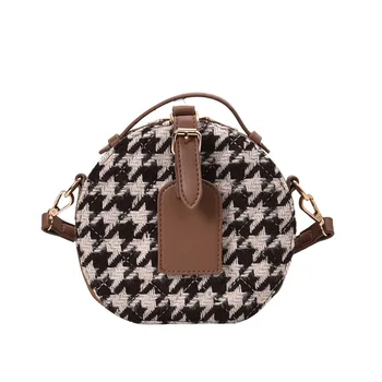 

Caker Brand 2020 Women Plaid Handbag Vintage Circle Wool Fashion Chain Shoulder Bags Drop Shipping