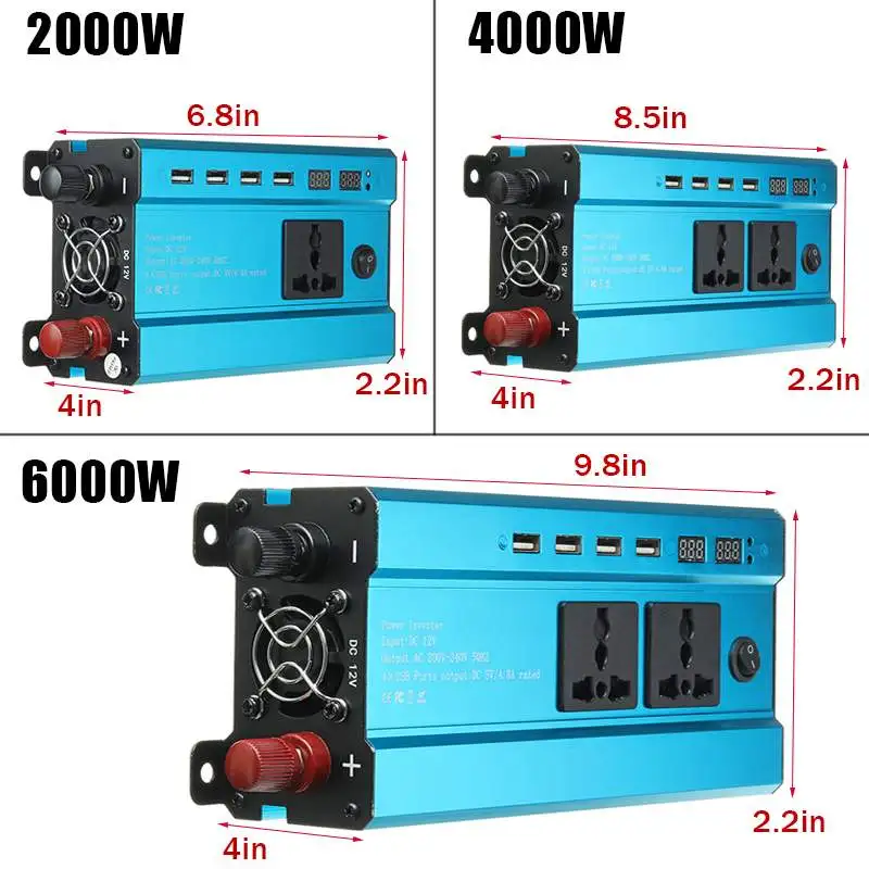 US $30.63 Dc 12v To Ac 220v Solar Inverter 2000w 4000w 6000w Inverter Voltage Transformer Converter 4 Usb Led Display Car InverterSocket