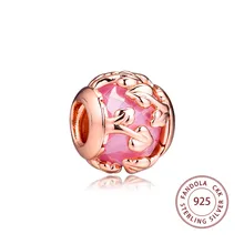 Осень 925 пробы серебряные розовые декоративные листья кристалл шармы бусины для изготовления ювелирных изделий подходит браслет в европейском стиле Argent Charm