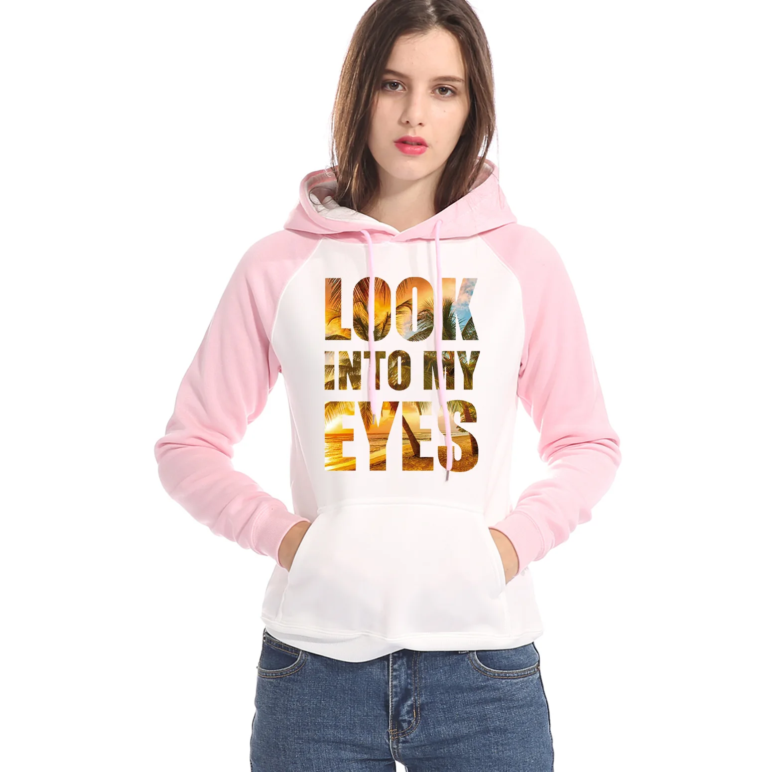 Женские толстовки с принтом «Look Into My Eyes», Новое поступление,, худи реглан, уличная одежда, пуловеры, Женская Повседневная Верхняя одежда