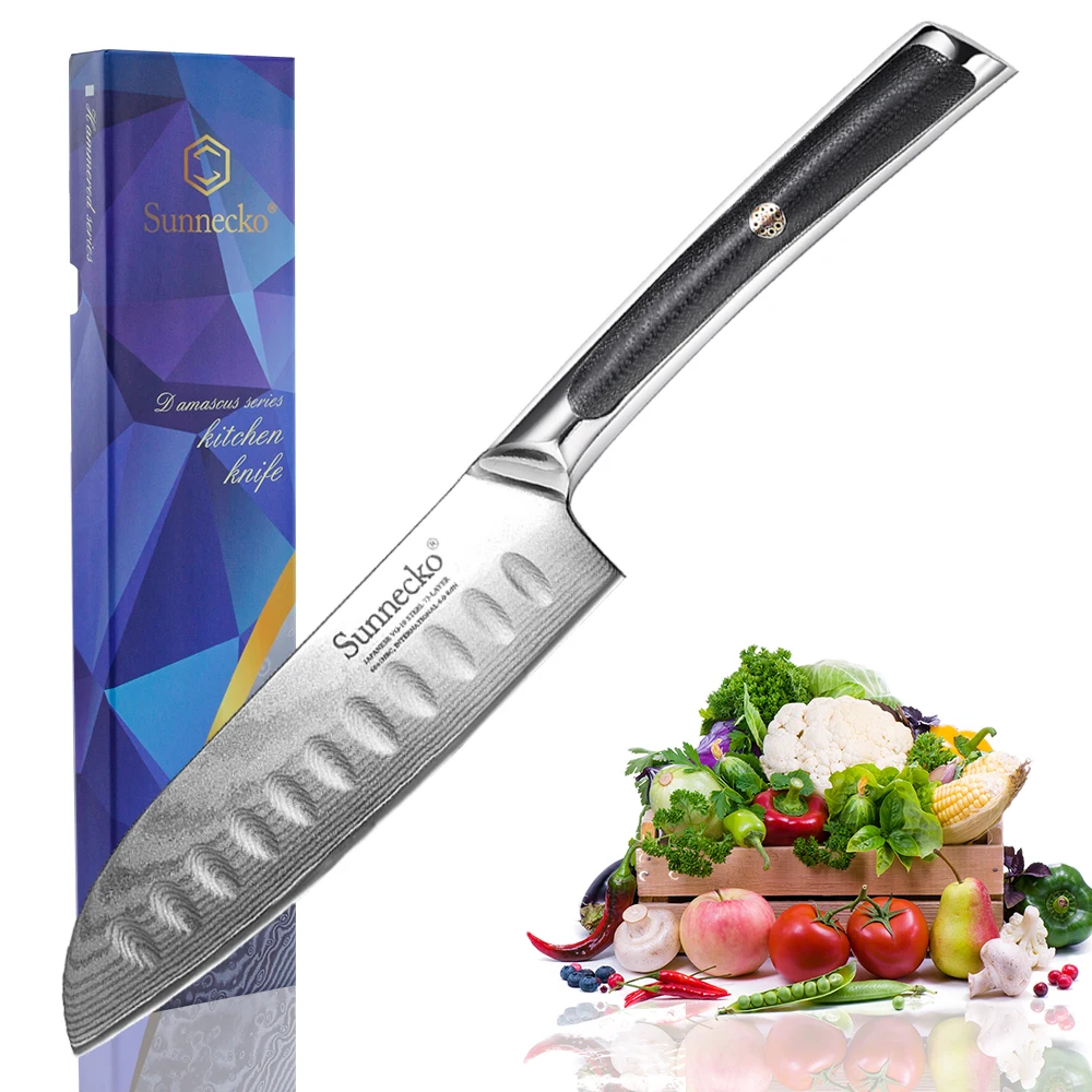 Sunnecko 5" Santoku Knife Damascus Steel Kitchen Knives Japanese VG10