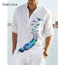 

Plus Size Mens Long Sleeve Casual Shirts Male Fashion Top Pullovers Sexy Men clothing 2022 Summer New Feather Birds Print Blouse