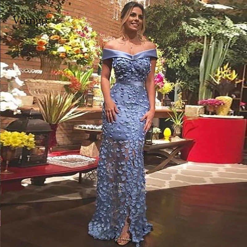 

Verngo Mermaid Evening Dresses Long Flowers Formal dress Light Blue Prom Dress Elegant Party Gowns Vestido Longo