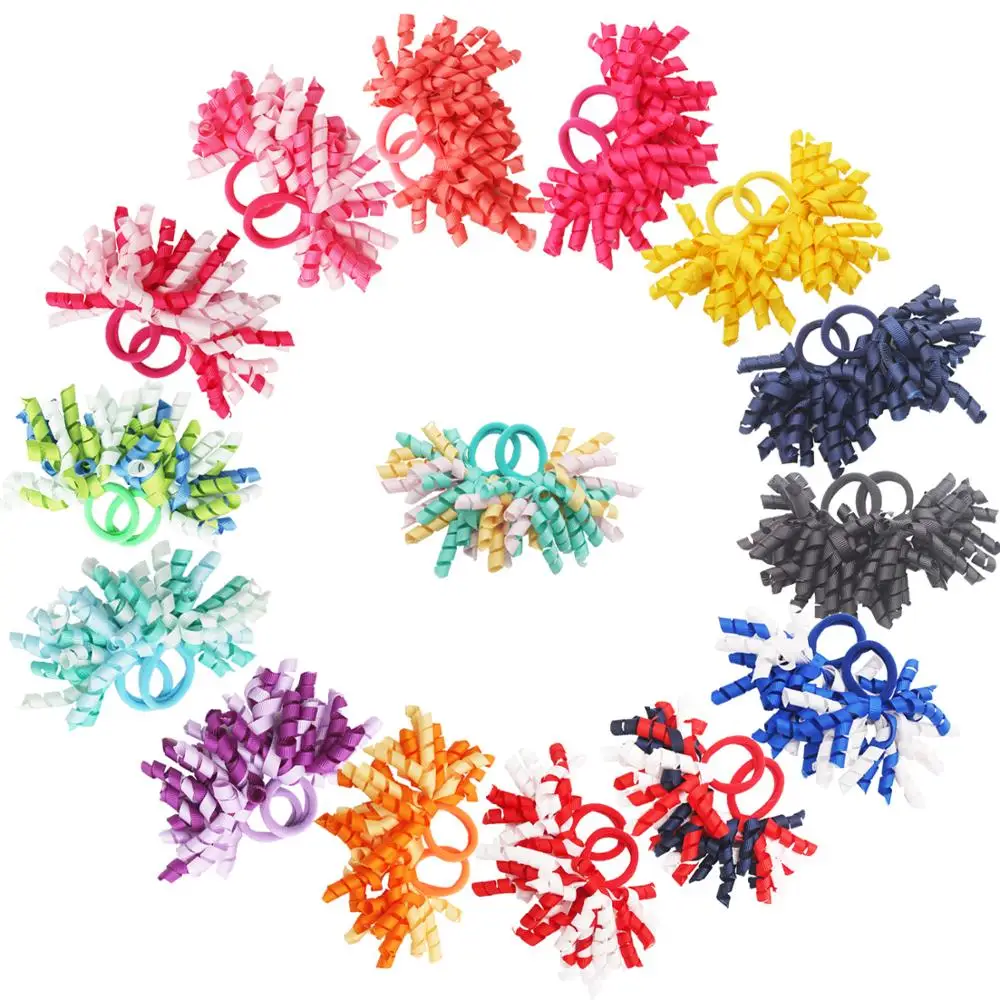 

30pcs/lot Solid Curly Hair Bows Ties for Baby Girls Toddlers Ponytail Holder Elastic Bands Christmas Halloween Hair Accessories